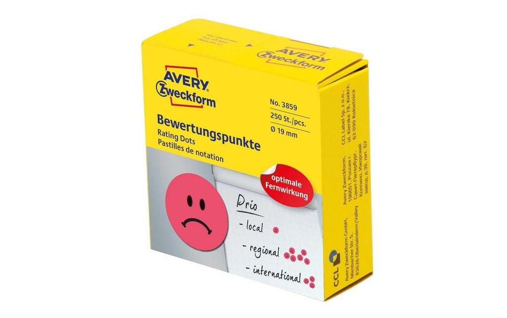 AVERY ZWECKFORM Points pr.évaluat.visage rouge (250 pces)