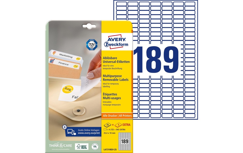 AVERY ZWECKFORM Etiquettes 25.4x10mm (30 pces)