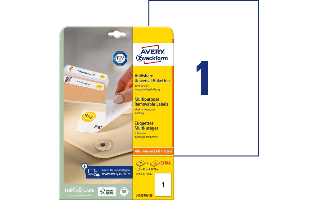 AVERY ZWECKFORM Etiquettes 210x297mm (30 pces)