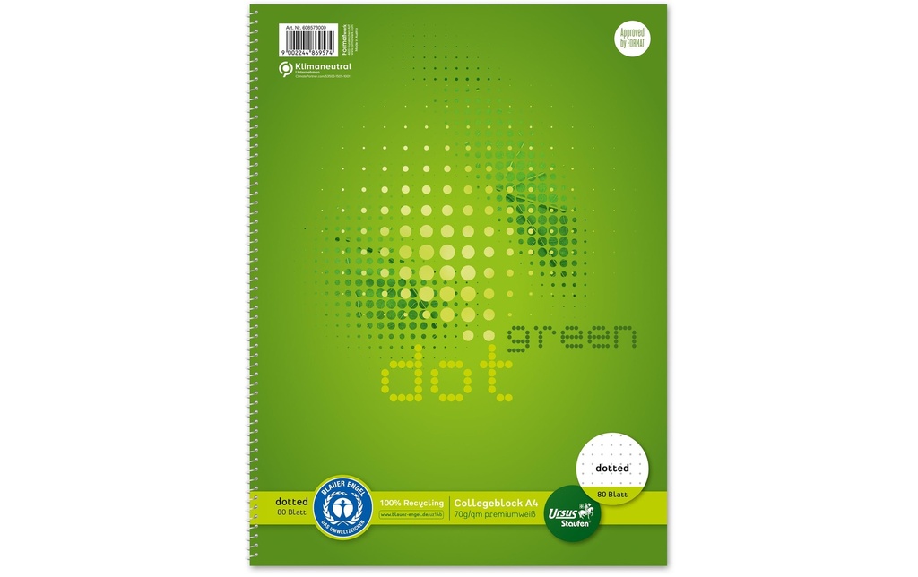 Ursusgreen Collegeblock A4, à pois, perforé 4 fois