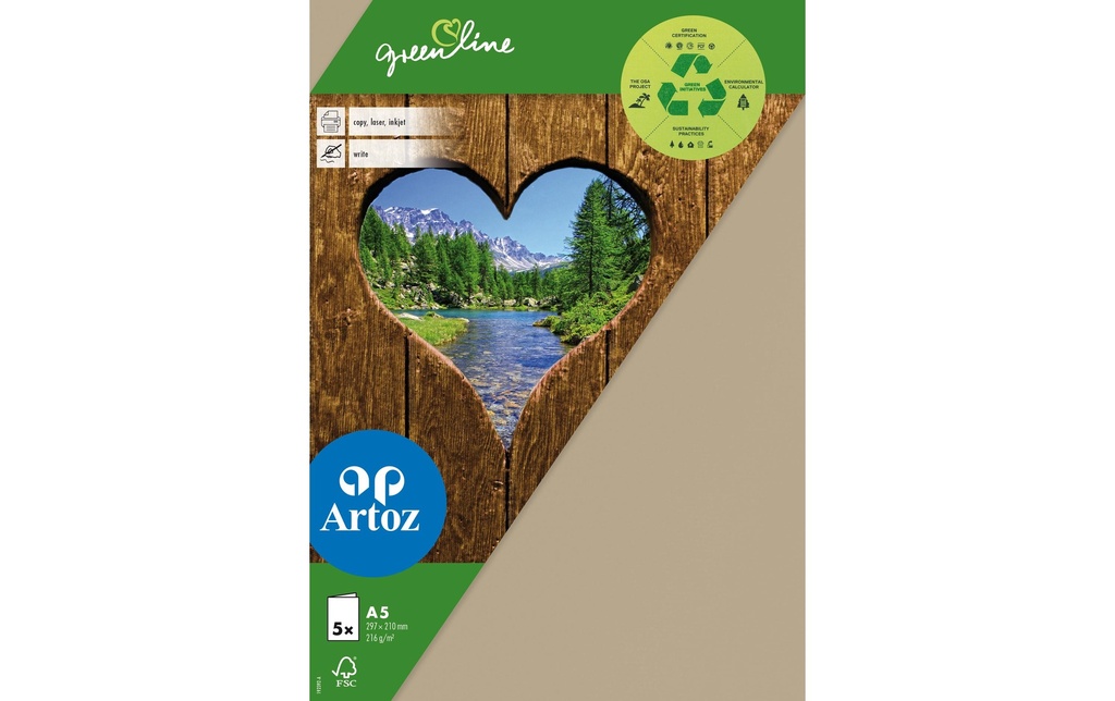 Artoz Carte vierge Green Line A5, 5 pièces, brun clair