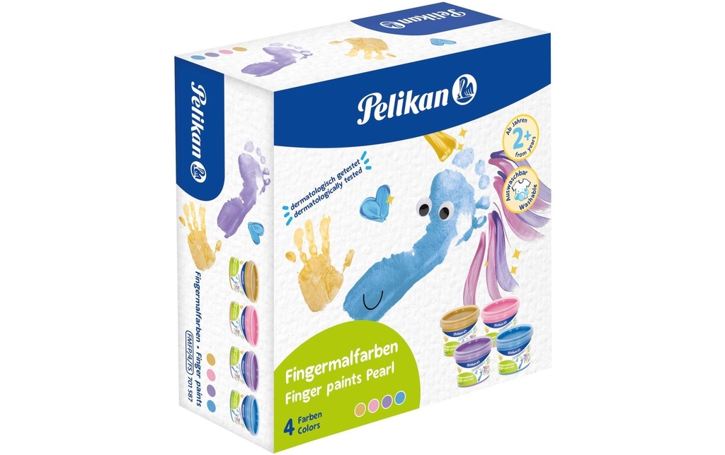 Pelikan Peinture aux doigts Métallique, 4 pièces , Bleu/Violet/Jaune moutarde/Rose