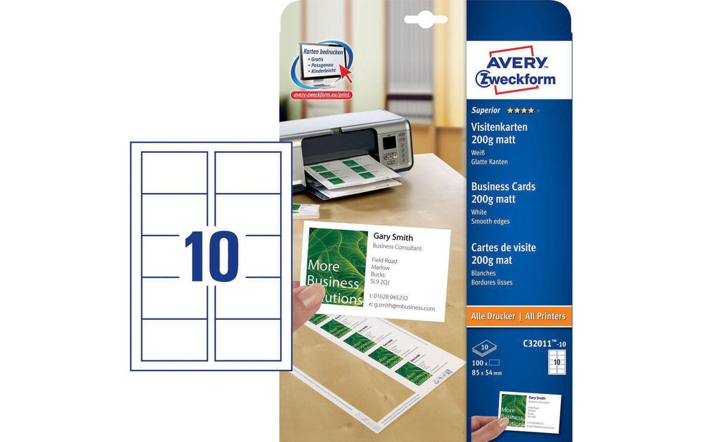 AVERY ZWECKFORM Carte visite ILK 200g (10 pces)