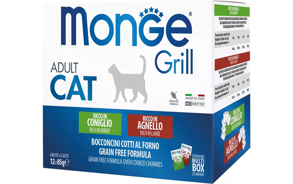 Monge Alimentation humide Grill Adult Multipack lapin & agneau, 12x85g