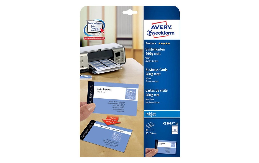 AVERY ZWECKFORM Carte visite inkjet 260g (10 pces)