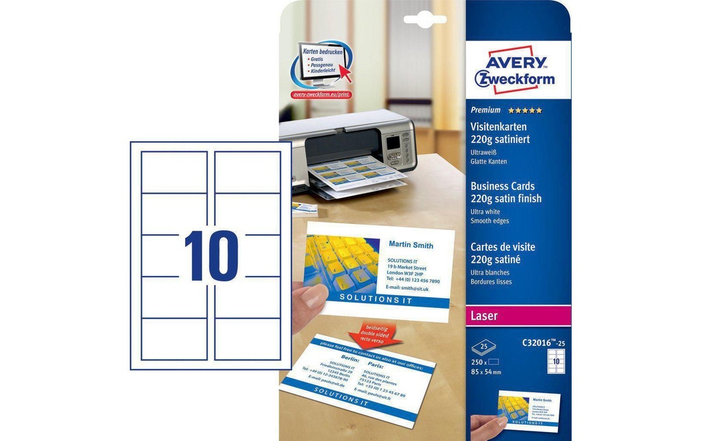 AVERY ZWECKFORM Carte visite Laser 220g (25 pces)