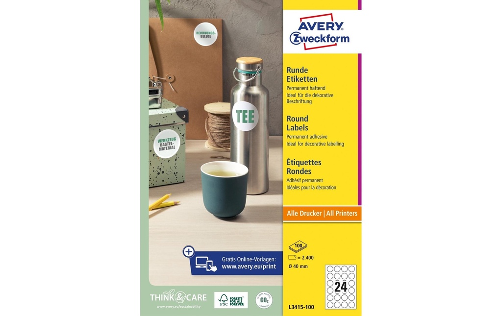 AVERY ZWECKFORM Etiquettes Ø 40mm blanc (100 pces)