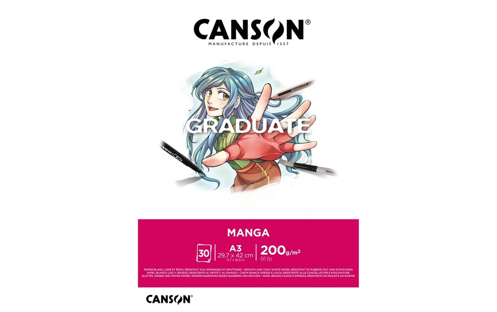Canson Carnet de dessin Manga d'études supérieures A3, 30 feuilles