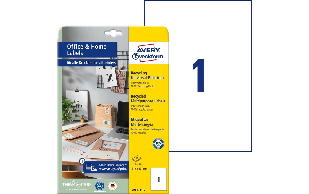 AVERY ZWECKFORM Etiquettes recycling 210x297mm (10 pces)