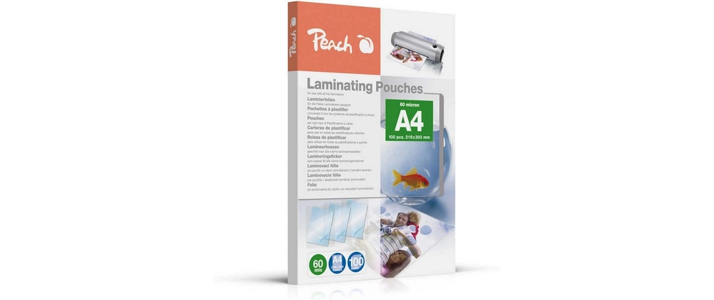 Peach Film laminé PP560-02 A4, 60 µm, 100 pièces, brillant