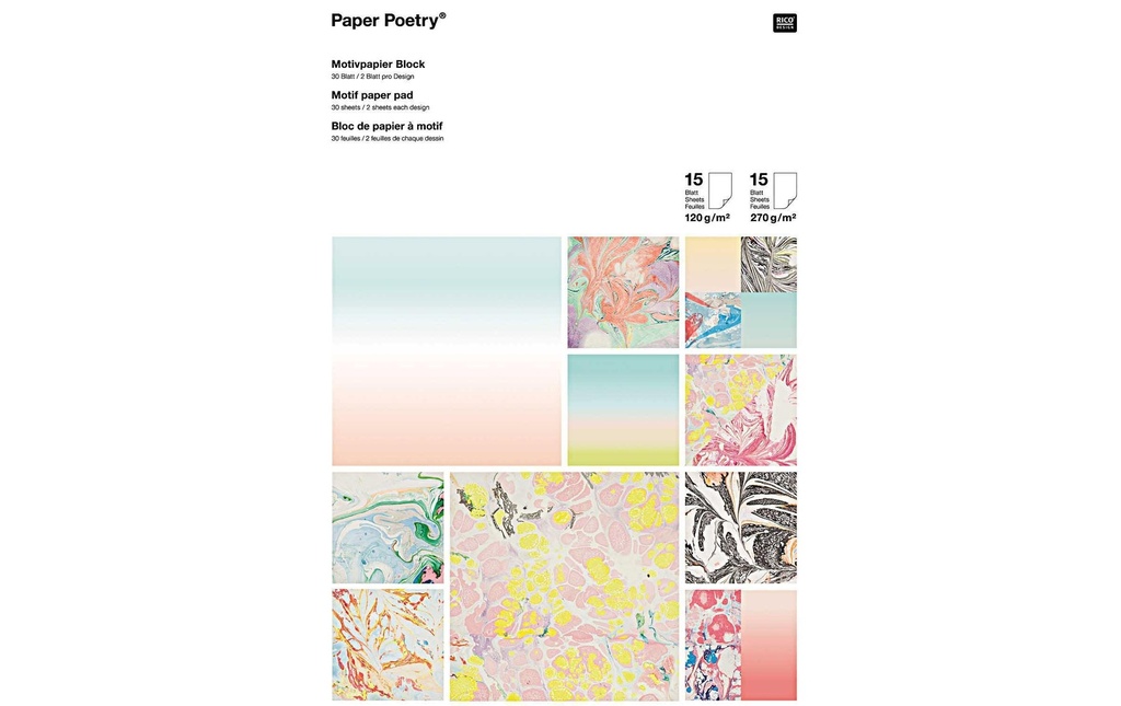 Rico Design Bloc de papier à motif Paper Poetry Marbré, 30 feuilles