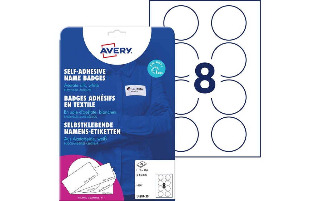 [268488120] AVERY ZWECKFORM Etiqu.noms 65mm ronde blanche (20 pces)