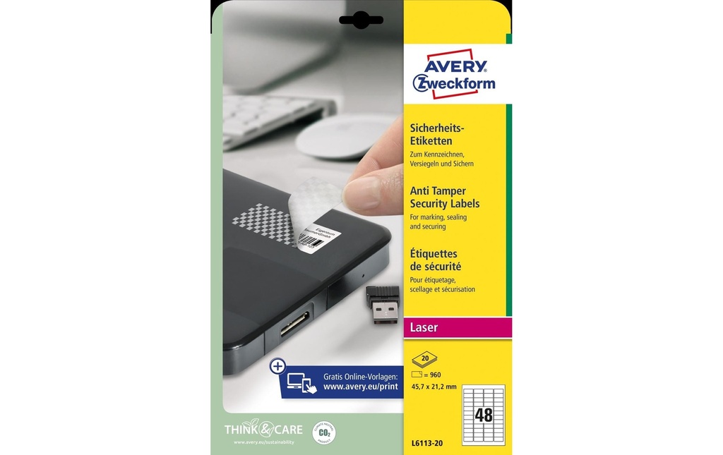 AVERY ZWECKFORM Etiquettes 45.7x21.2mm (20 pces)