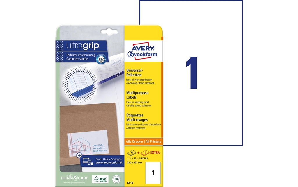 AVERY ZWECKFORM Etiquettes 210x297mm (25 pces)