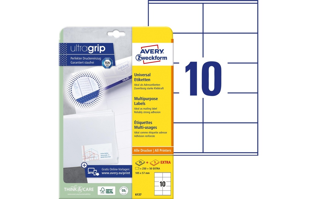 Avery Zweckform Étiquettes universelles 6137, 105 x 57 mm, 30 feuille