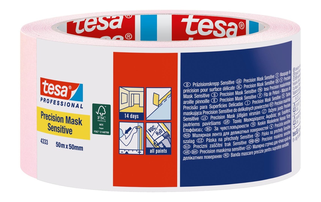 tesa Crêpe de précision Sensitive 50 m x 50 mm – rose