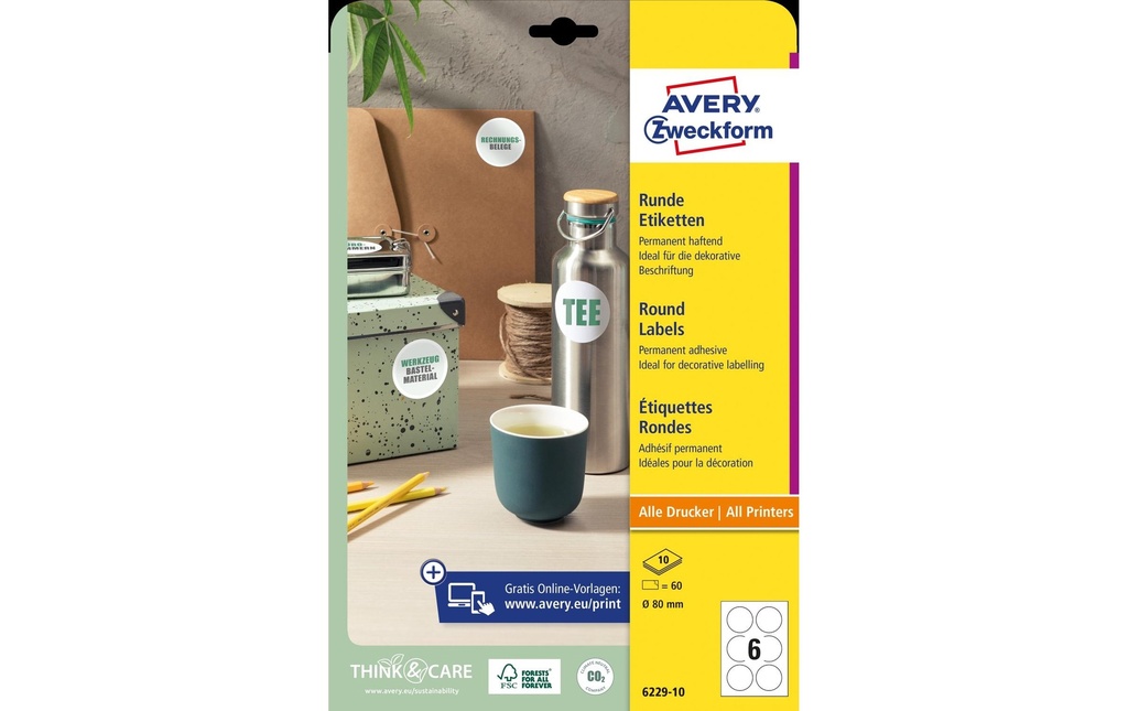 [268622910] AVERY ZWECKFORM Etiquettes Ø 80mm blanc (10 pces)