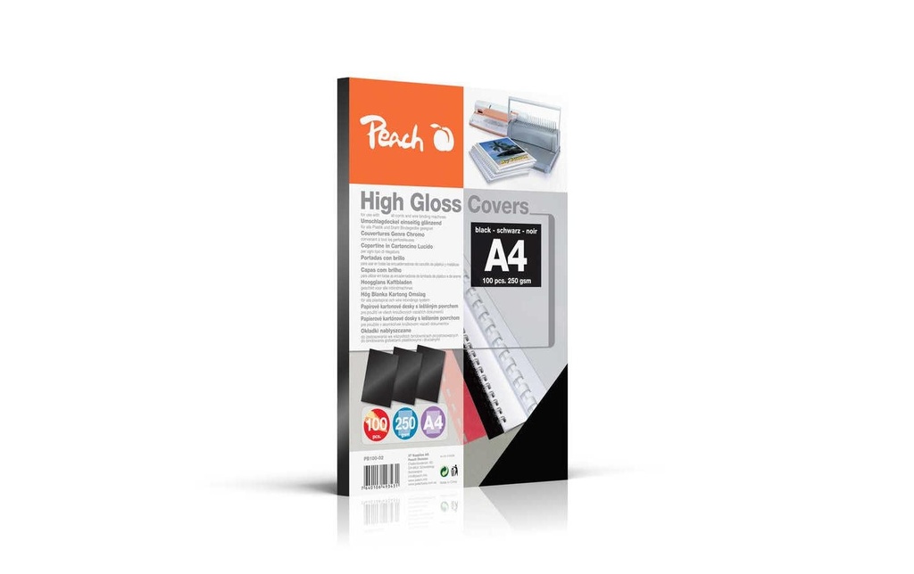 Peach Couverture de brochure High Gloss A4, 250 g/m², 100 pièces, noir