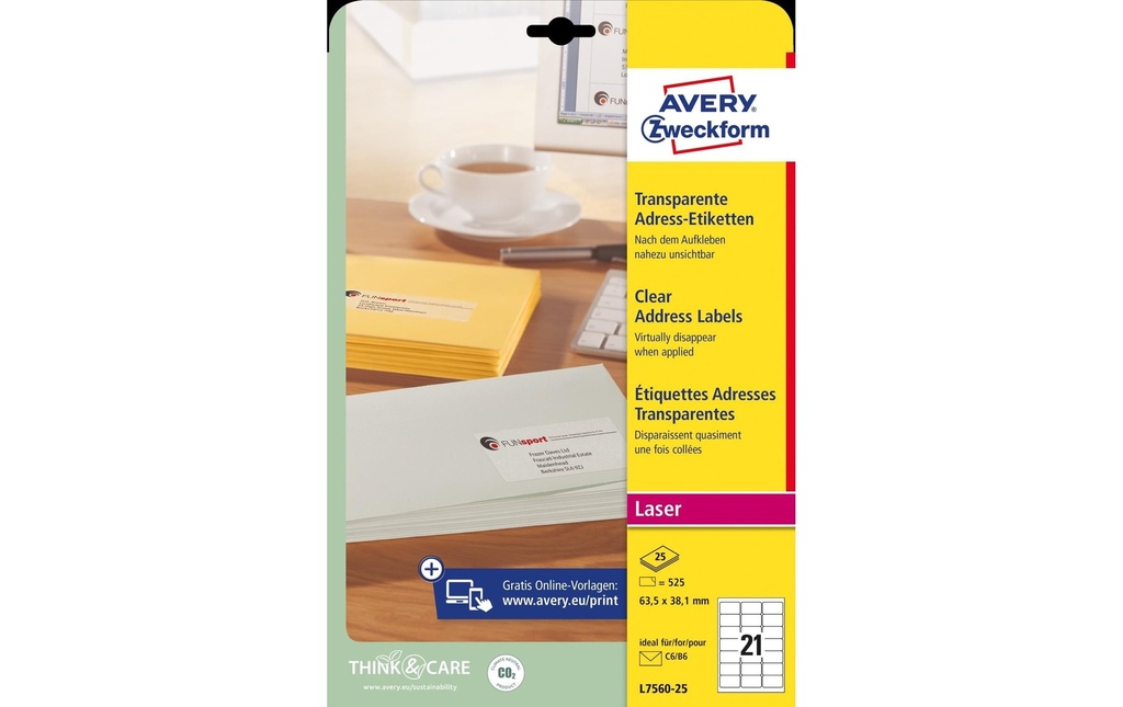 AVERY ZWECKFORM Etiquettes adresse 63.5x38.1mm (25 pces)