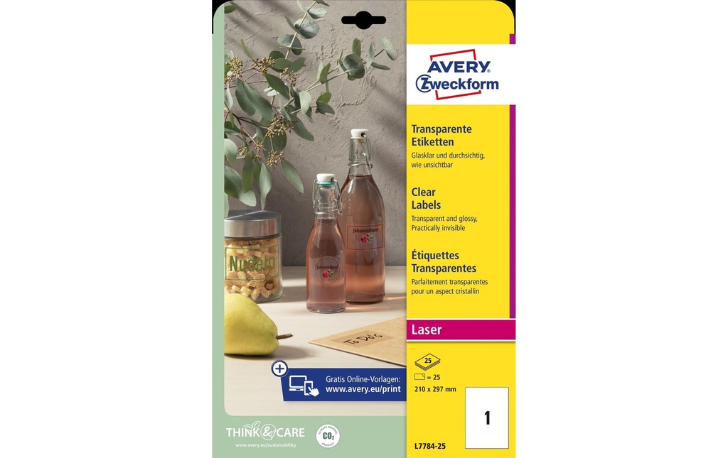 AVERY ZWECKFORM Etiquettes transp. 210x297mm (25 pces)