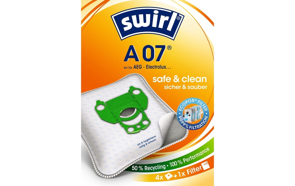 Swirl Sac filtrant pour aspirateur A 07 4 Pièce/s