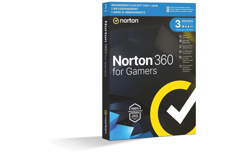 Norton Norton 360 for Gamers Boîte, version complète, 3 PC, 1 an