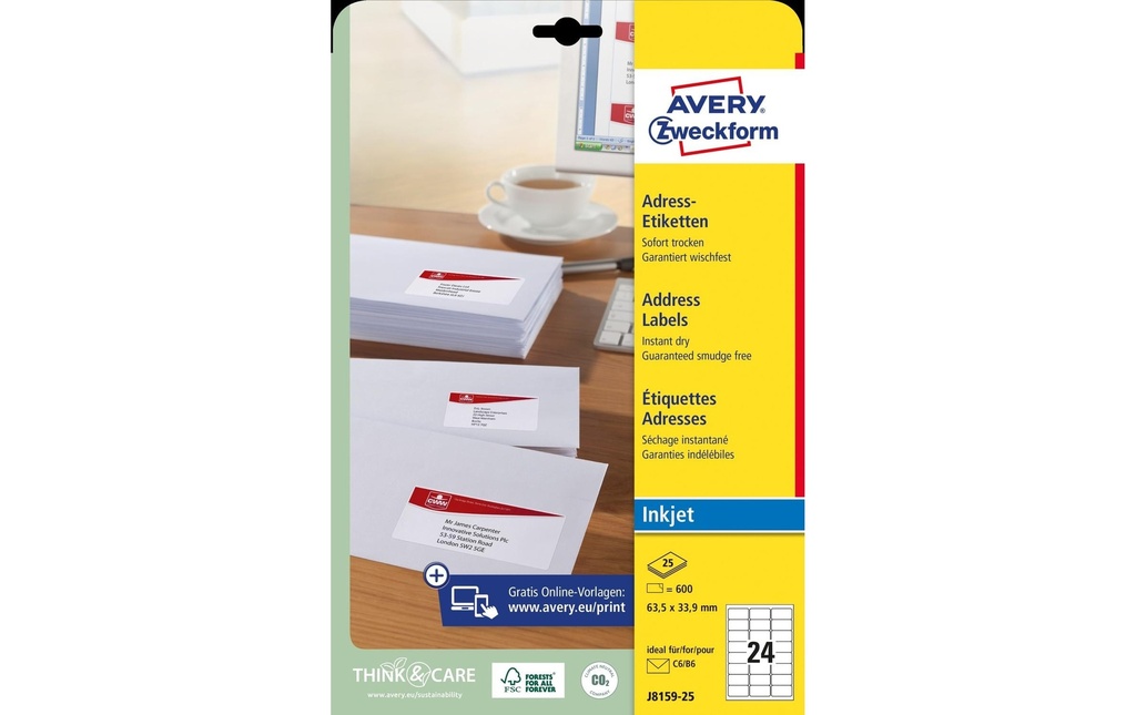 AVERY ZWECKFORM Etiquettes adresse 63.5x33.9mm (25 pces)