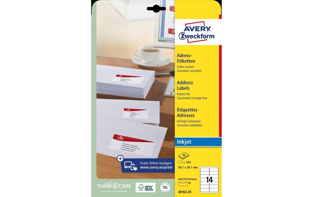 AVERY ZWECKFORM Etiquettes adresse 99.1x38.1mm (25 pces)