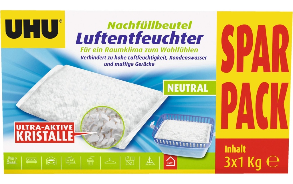 UHU Déshumidificateur d'air 3 x 1 kg