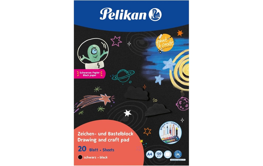 Pelikan Livre de bricolage et bloc à dessin A4, 20 feuilles, noir