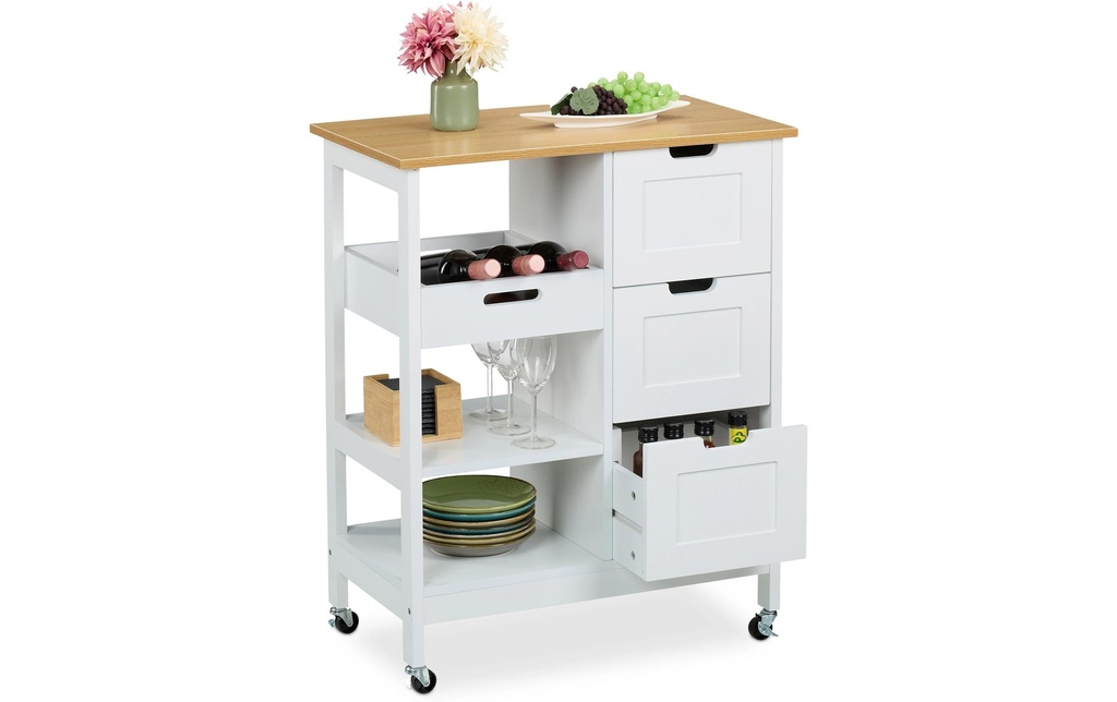 relaxdays Chariot de cuisine 85 x 68.5 x 38.5 cm, blanc