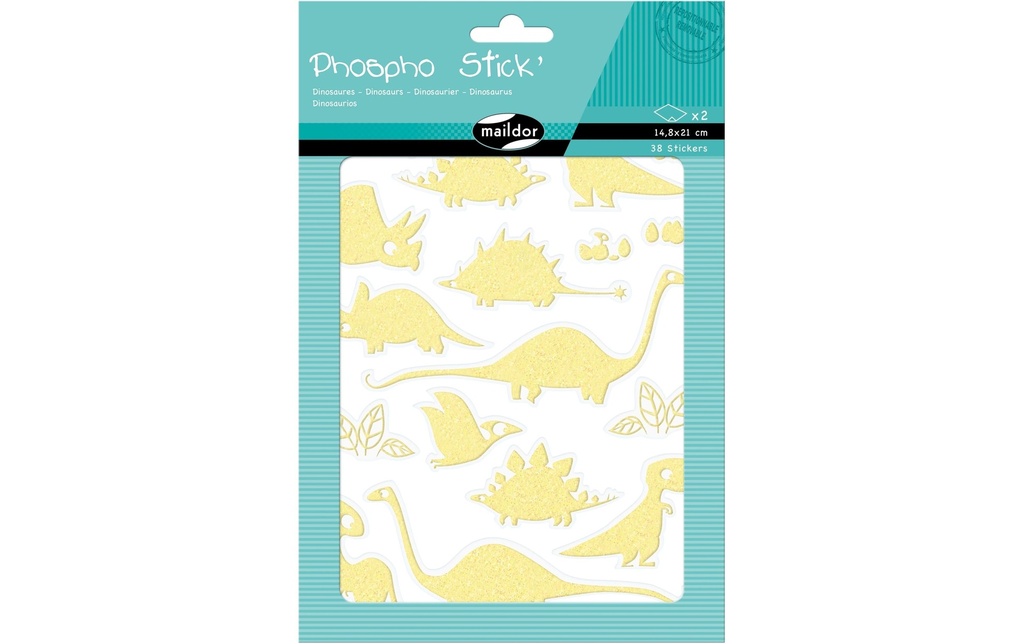 Clairefontaine Autocollant à motif UV Phospho Dinos 2 feuilles, 38 autocollants
