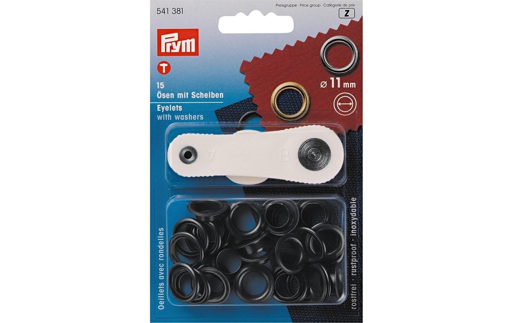 Prym Œillets + disques 11 mm, Noir, 15 pièces