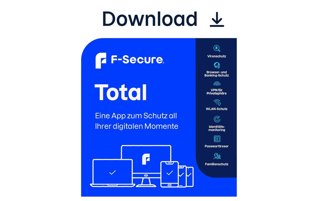 F-Secure Total Security ESD, Version complète, 3 appareils, 1 an