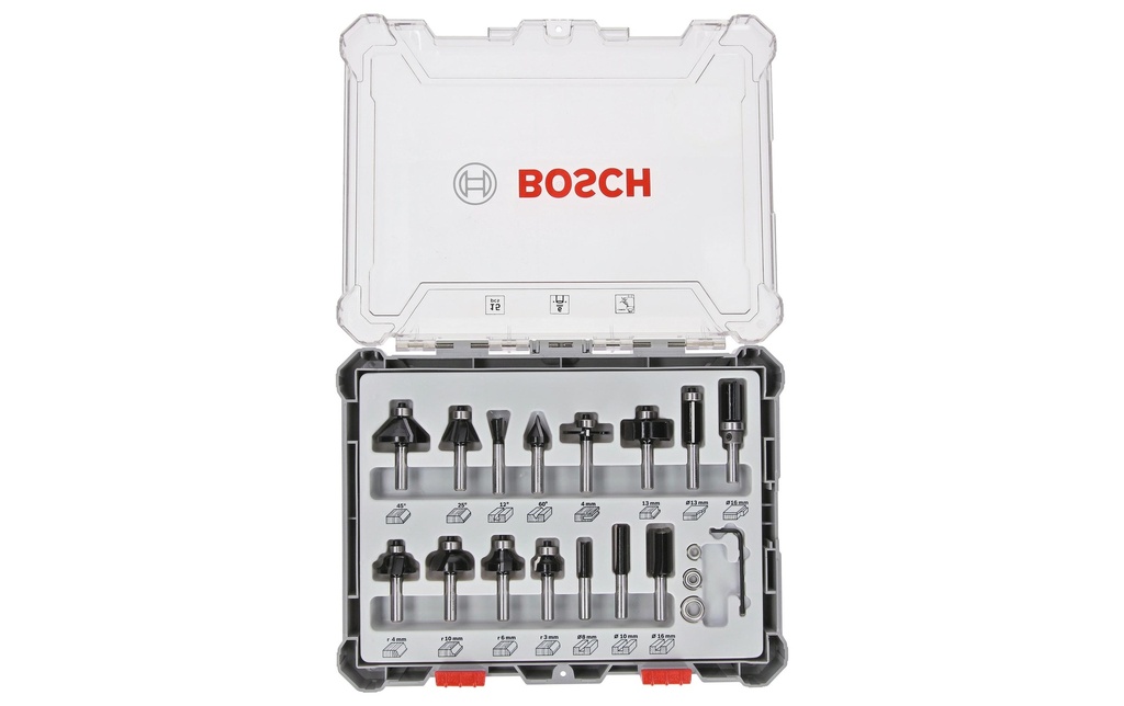 Bosch Professional Kits de fraise Tige de 6 mm, 15 pièces