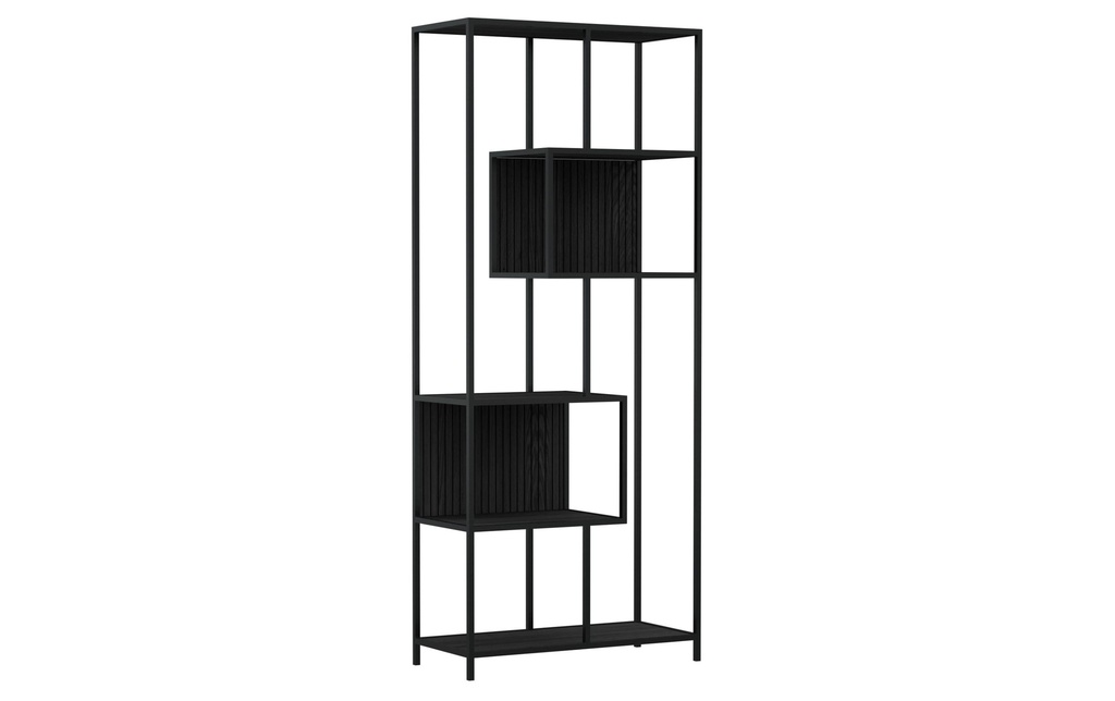 AC Design Étagère Seaford ouvert Noir, 77 x 35 x 185 cm