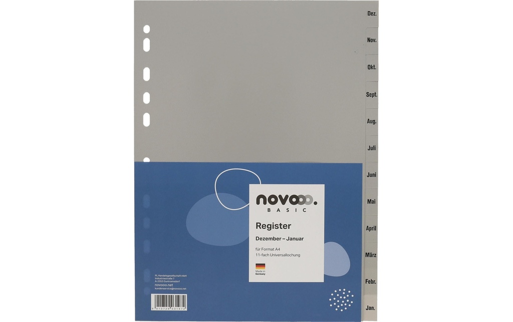 novooo. Registre A4, 1 rangée, déc-jan Gris