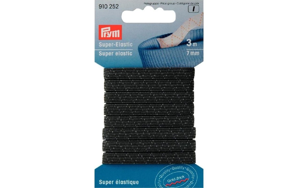 Prym Bande élastique Noir, 3 m x 7 mm