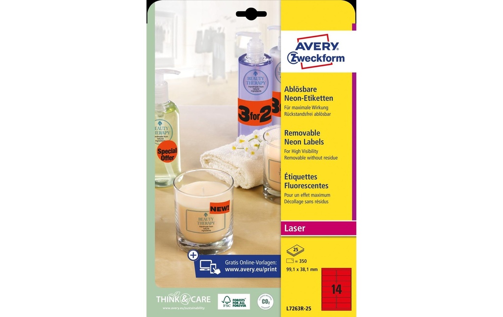Avery Zweckform Étiquettes multi-usage 99.1 x 38.1 mm, 25 feuilles, rouge fluo