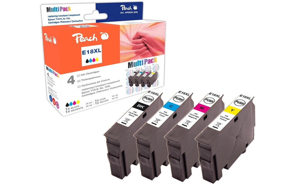 Peach Kits d’encre Epson T1811-T1814 BK, C, M, Y