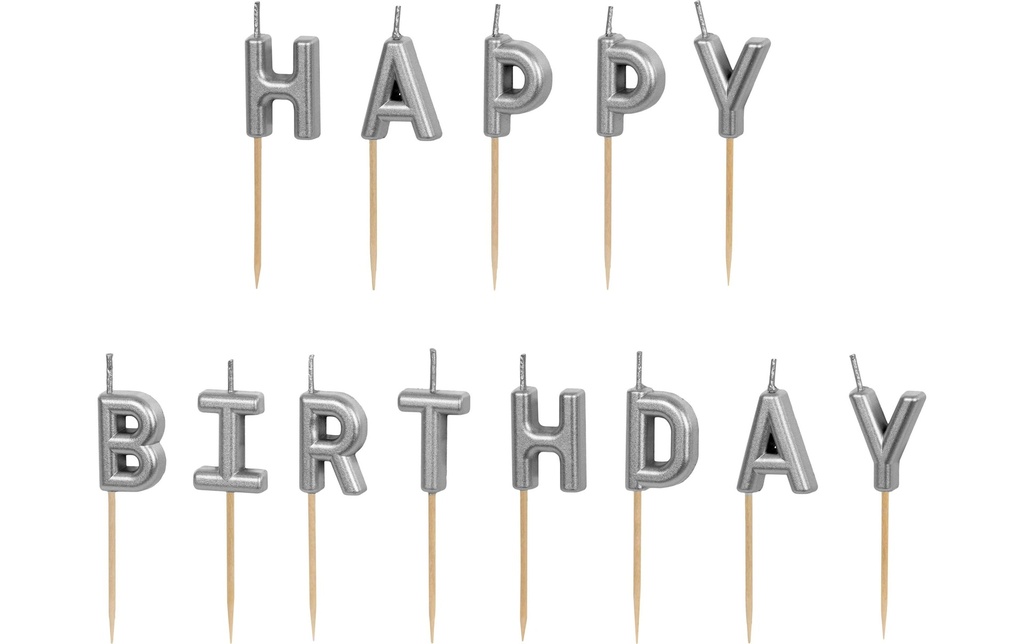 Partydeco Bougies d'anniversaire lettres argent, H 2.5 cm, 13 pièces