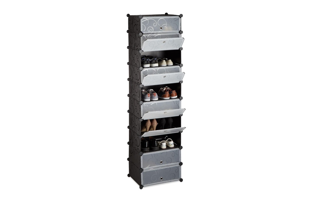 relaxdays Armoire à chaussures avec 10 niveaux 176 x 49 cm, Transparent/Noir