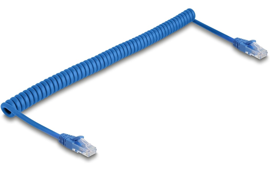 Delock Câble spiralé RJ45 mâle à mâle Cat 6, UTP, 1.8 m, Bleu