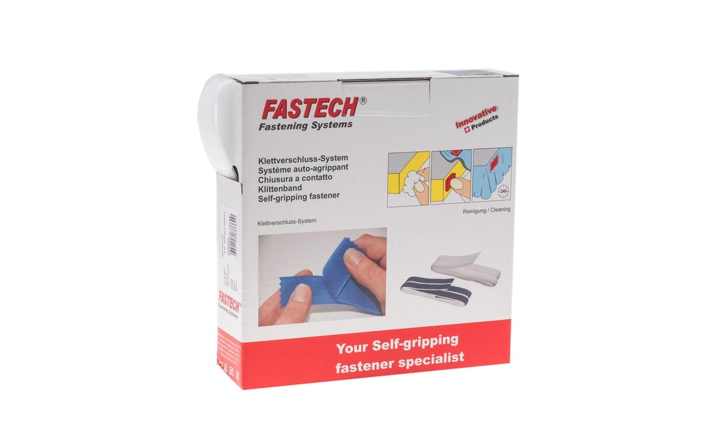FASTECH Ruban côté boucles Box 25 mm x 10 m auto-adhésif, blanc