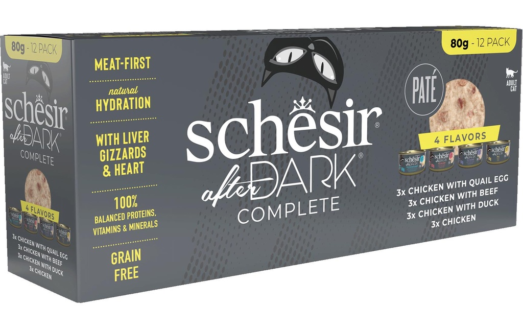 Schesir Alimentation humide after Dark Complete Paté Multipack, 12 x 85 g
