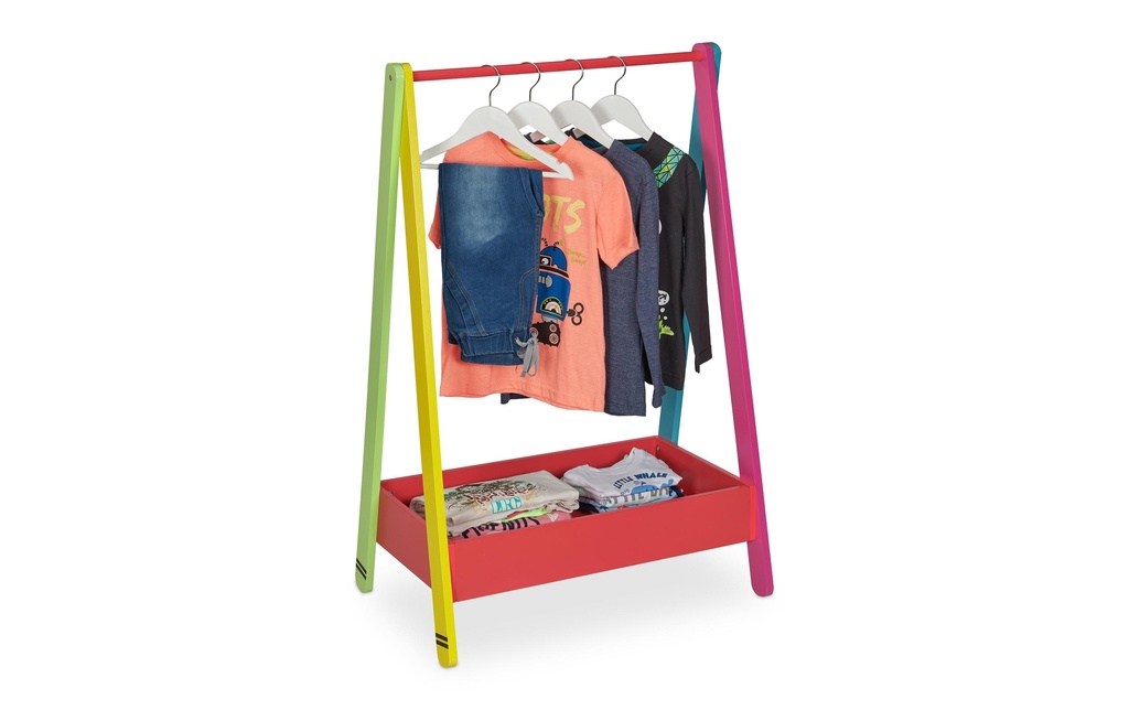 relaxdays Porte-manteaux pour enfants 64,5 x 99 cm, Rouge/Vert/Jaune