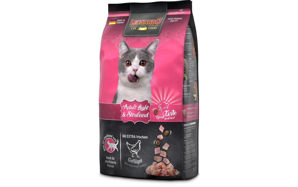 Leonardo Cat Food Alimentation sèche Adult Light, 1.8 kg