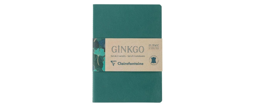 Clairefontaine Carnet de notes Ginkgo assortis, A5, À lignes, Vert