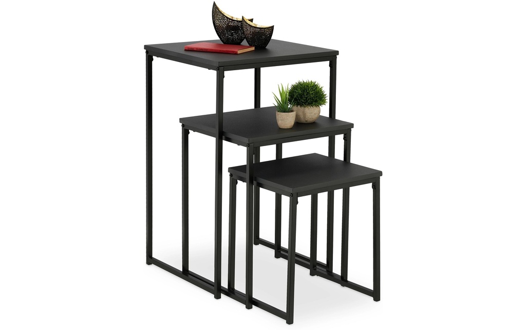 relaxdays Table d'appoint Lot de 3 Noir