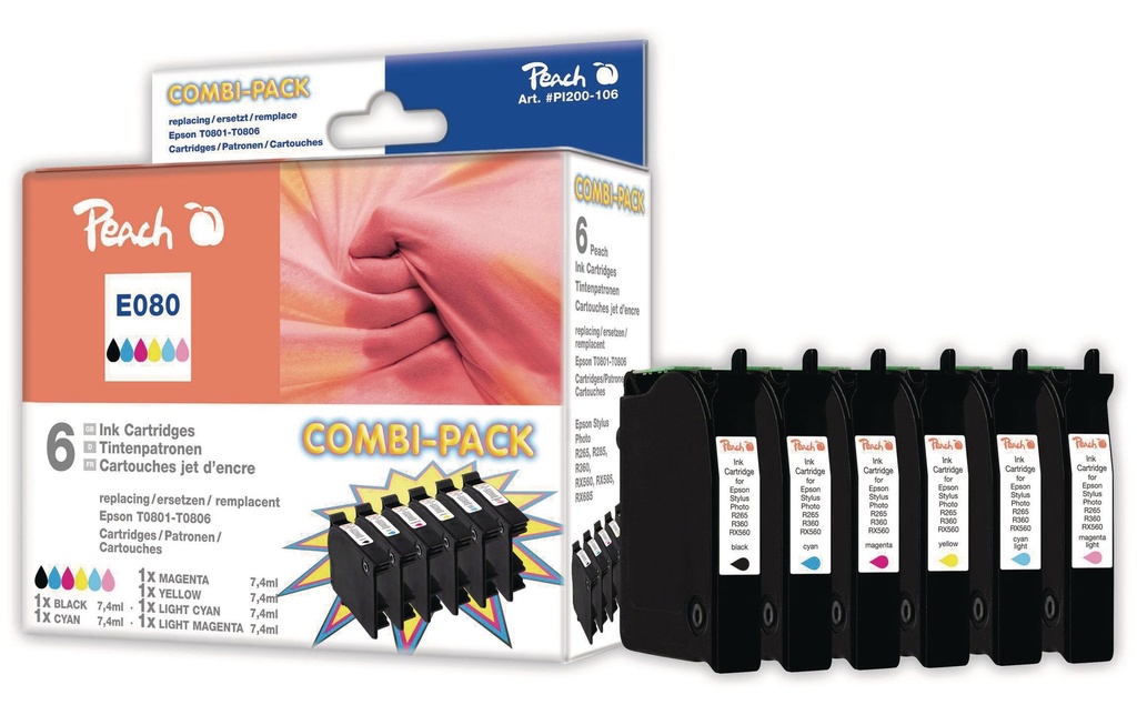 Peach Kits d’encre Epson T0807 BK, C, M, Y